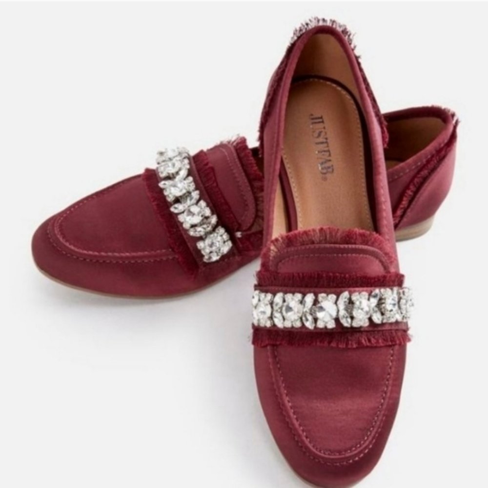 JustFab Satin Burgundy Loafers Size 6.5